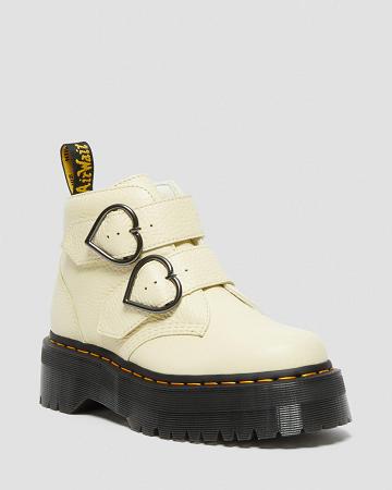 Women's Dr Martens Devon Heart Leather Platform Boots Cream | AU 235SGL